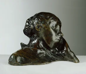 Retrato de uma mulher, com a cabeça apoiada na mão esquerda (bronze)